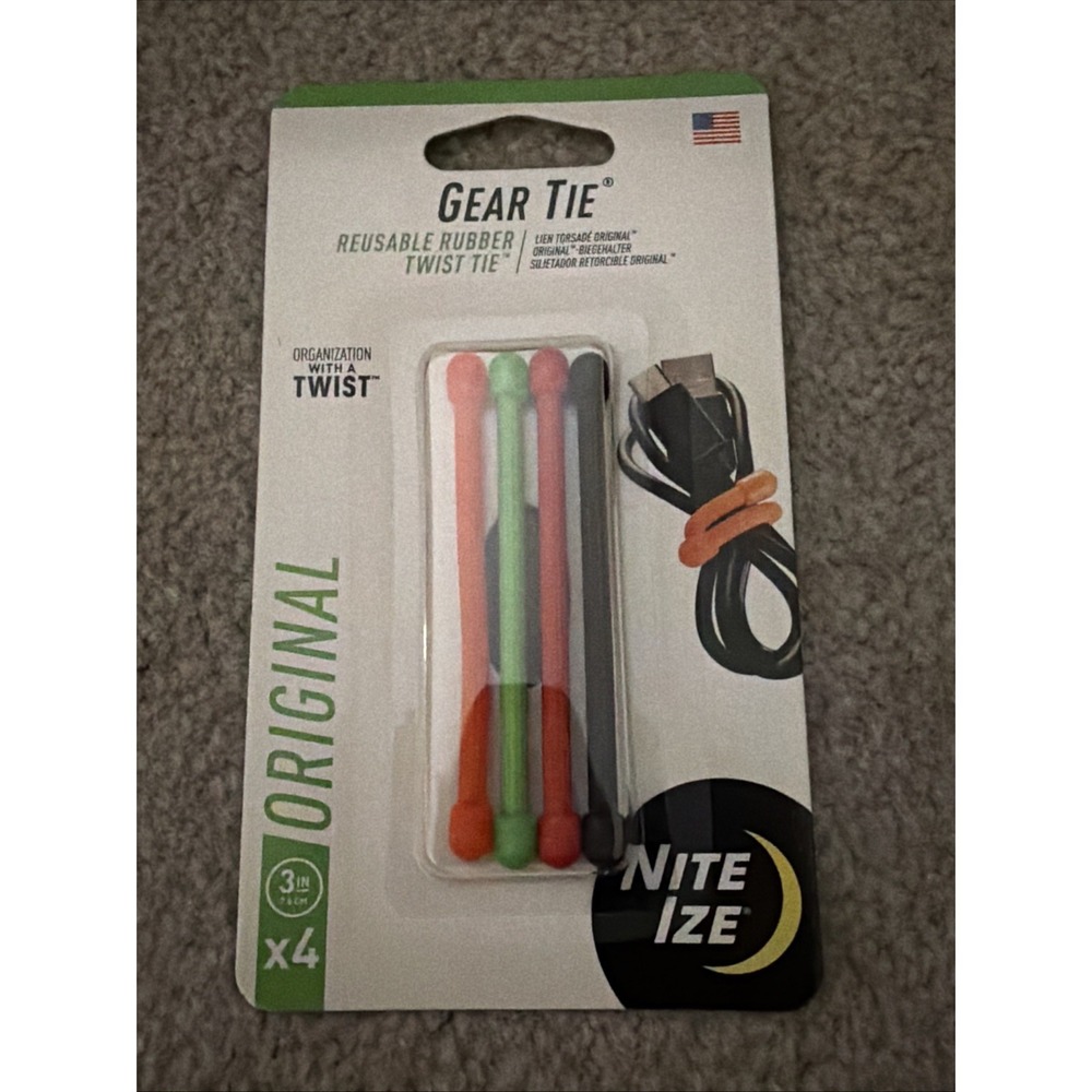 Nite Ize GearTie Reusable 3 in. Rubber Twist Tie 4 Pack Orange/Green/Red/Black